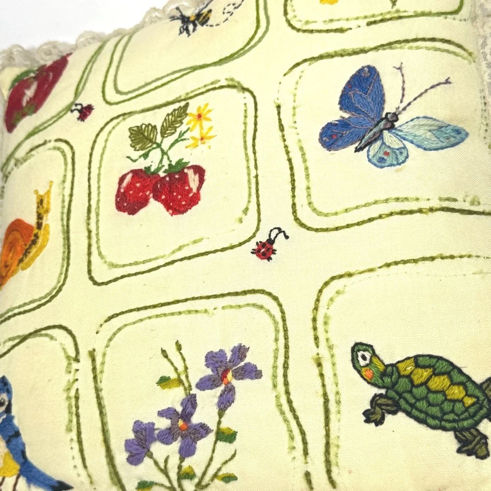 Vintage Granny-made Embroidered Throw Pillow 16
